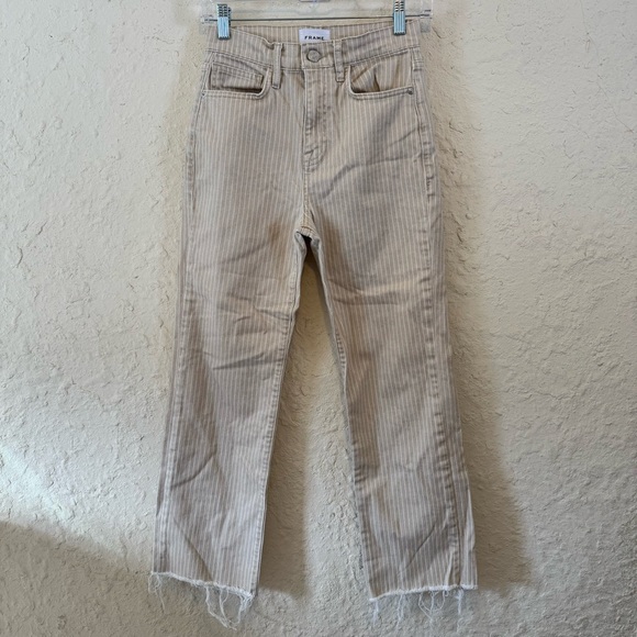 Frame Le Jane Crop Striped Straight Leg High Rise Sand 26 - Picture 6 of 9